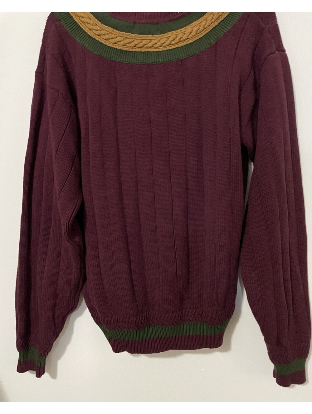 GANT Men's M Burgundy Cotton V-Neck Cable-Knit Long Sleeve Pullover Sweater - Picture 6 of 8
